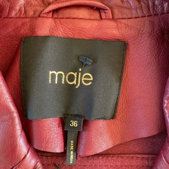 Maje Lamb Leather Bordeaux Basilta Moto Jacket NWOT in Burgundy - Picture 14 of 15